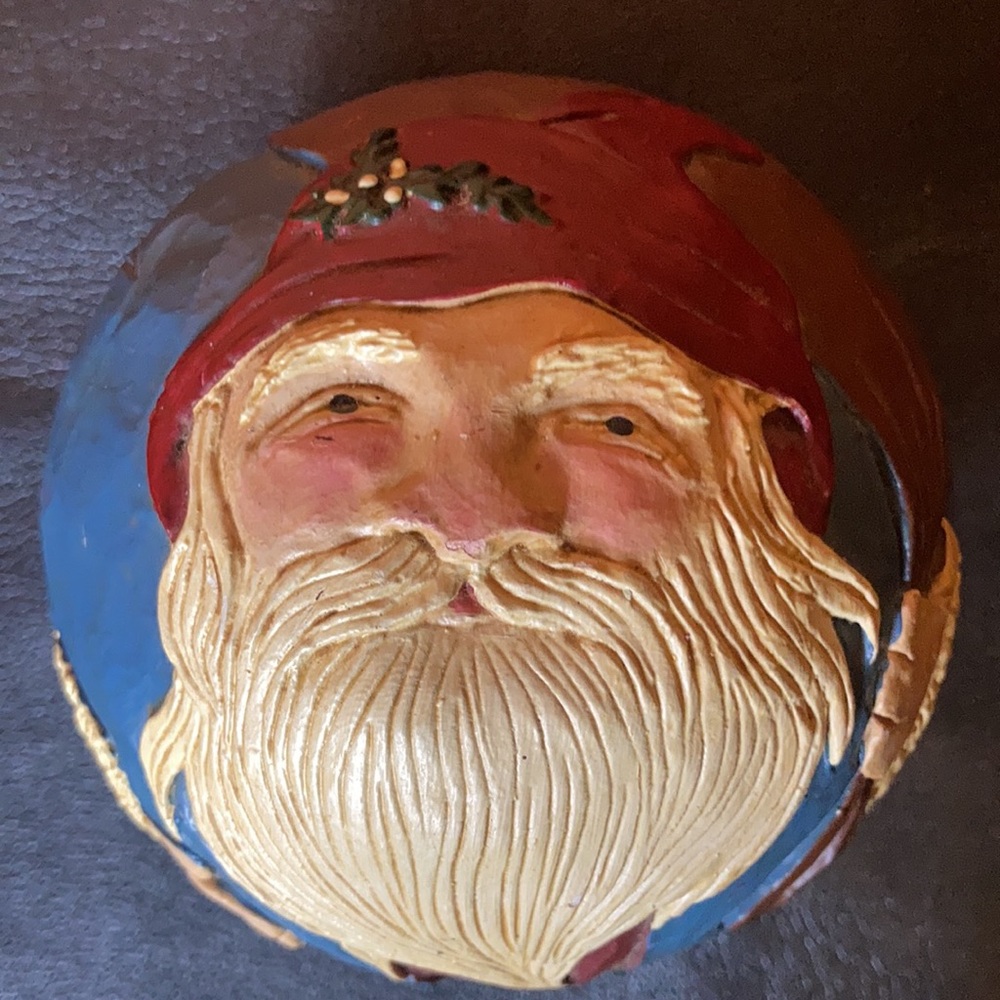 Briere roly poly ball vtg Christmas decor/ folk art/ hand carved/painted